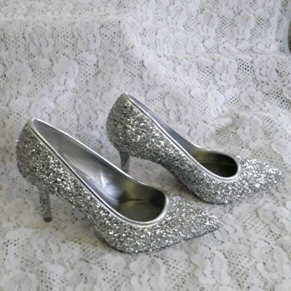 NIB Katy Perry Sz 6M THE SISSY Dressy Silver Glitter Shoes Pumps - Picture 4 of 10